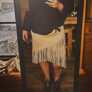 Soprano Fringe Microsuede Skirt